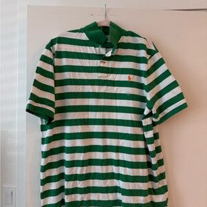 Green and White Striped Polo Shirt